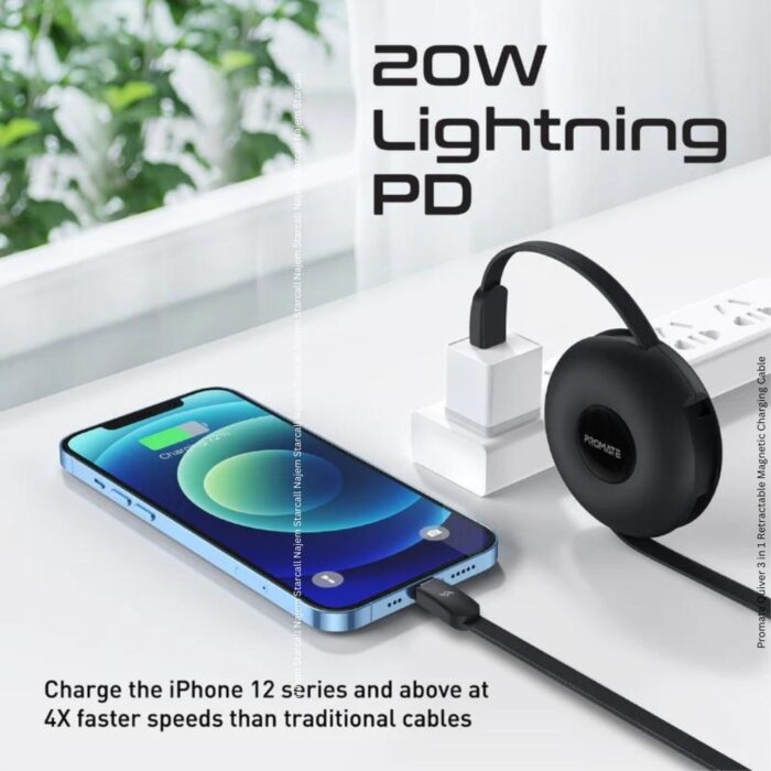 Promate Quiver 3 in 1 Retractable Magnetic Charging Cable - Image 7