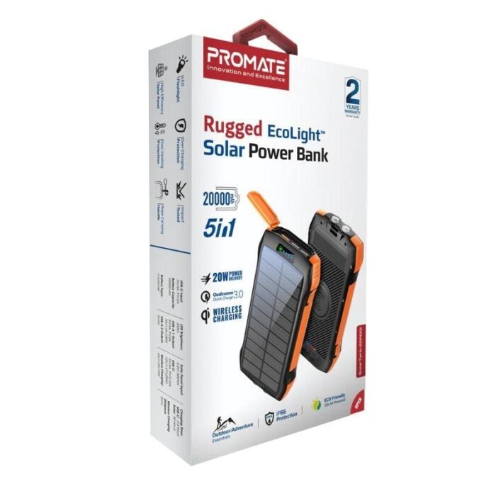 Promate Rugged EcoLight Solar Power Bank 20000mAh - Image 11