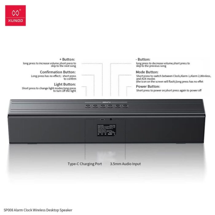 XUNDD SP008 Wireless Desktop Speaker With Clock - Image 3