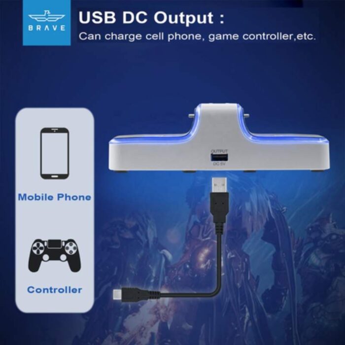 BRAVE Dual Charger Dock with Blue Light for PS5 Wireless Controller - Image 4