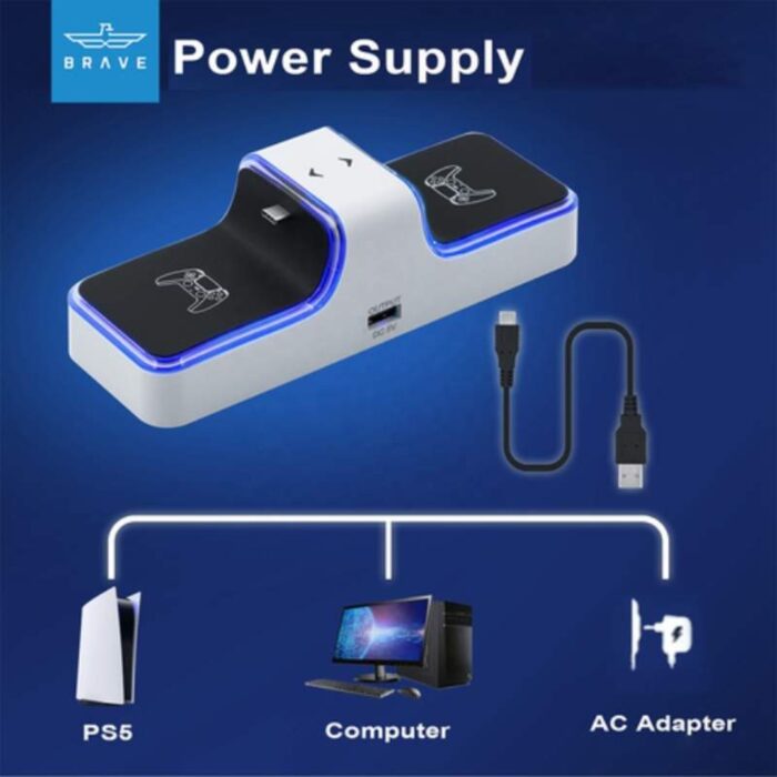 BRAVE Dual Charger Dock with Blue Light for PS5 Wireless Controller - Image 5