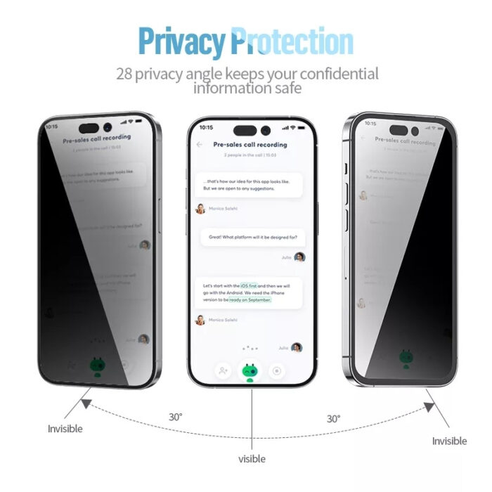 Blueo HD 3D Privacy Tempered Glass Screen Protector for iPhone 17 Pro Max / 16 pro max - Image 3