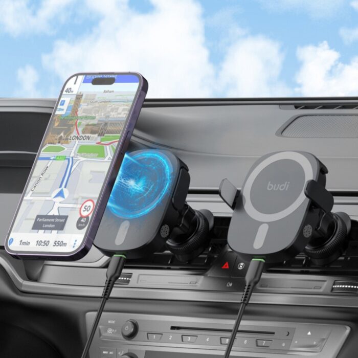 Budi 2 in 1 universal Magnetic Wireless Car Charger Holder - Image 2