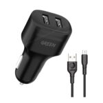 Green Lion Dual Port Car Charger 12W with MicroUSB Cable