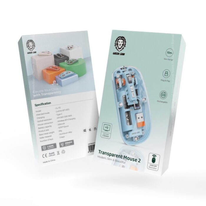 Green Lion Transparent Mouse 2 1600DPI - Image 4