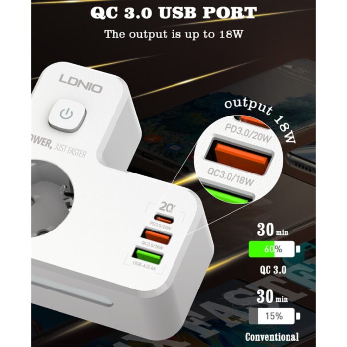 Ldnio Portable Electrical Extension Socket SE2337 - Image 3