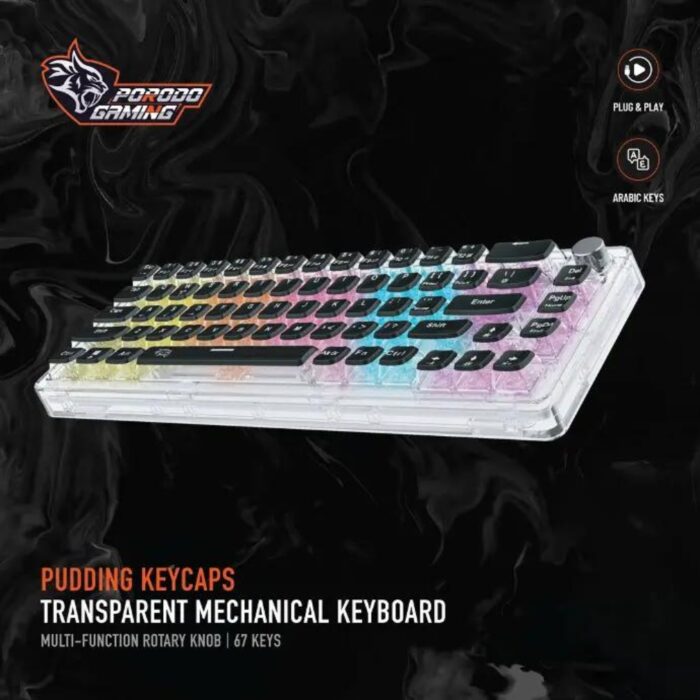 Porodo Gaming 67 Keys Pudding Transparent Mechanical Keyboard PDX223 - Image 3