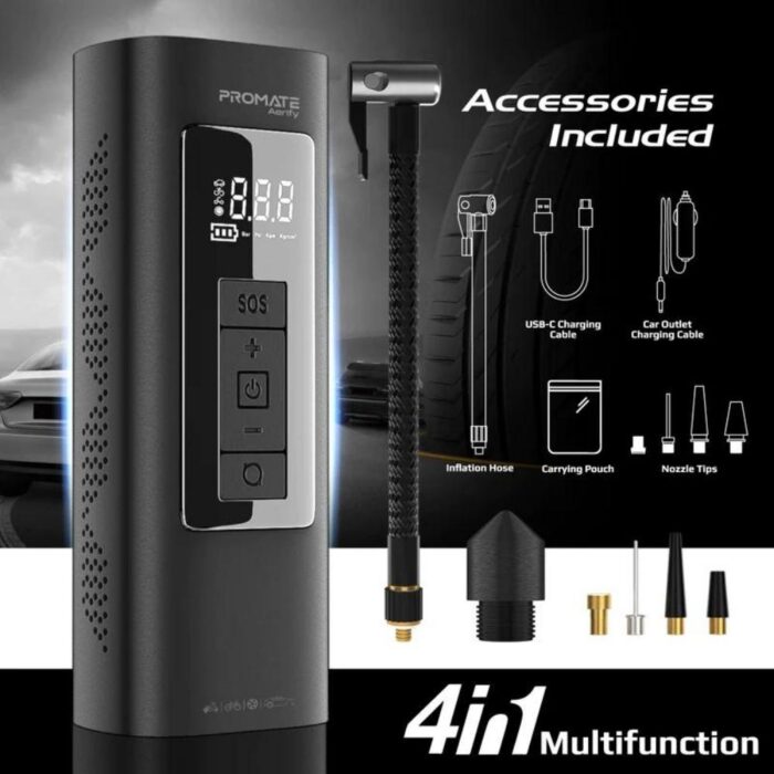 Promate 150PSI Portable Air Compressor with Power Bank - Image 7