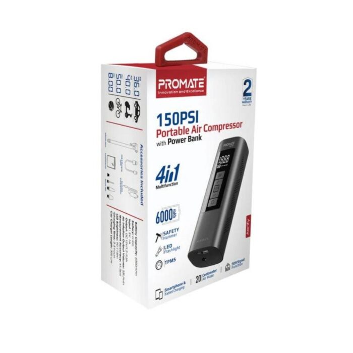 Promate 150PSI Portable Air Compressor with Power Bank - Image 9