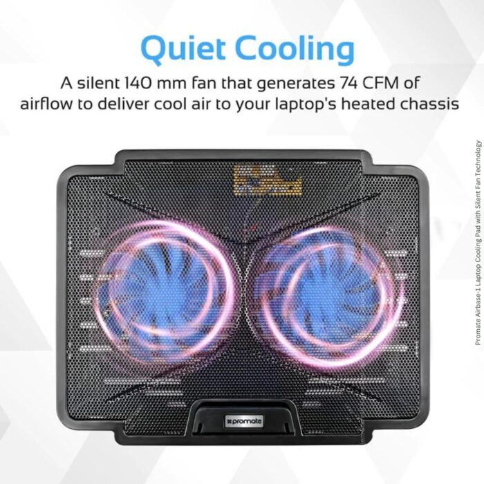 Promate Airbase-1 Laptop Cooling Pad with Silent Fan Technology - Image 2