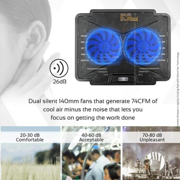 Promate Airbase-1 Laptop Cooling Pad with Silent Fan Technology - Image 4