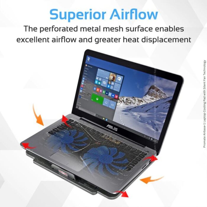 Promate Airbase-1 Laptop Cooling Pad with Silent Fan Technology - Image 3
