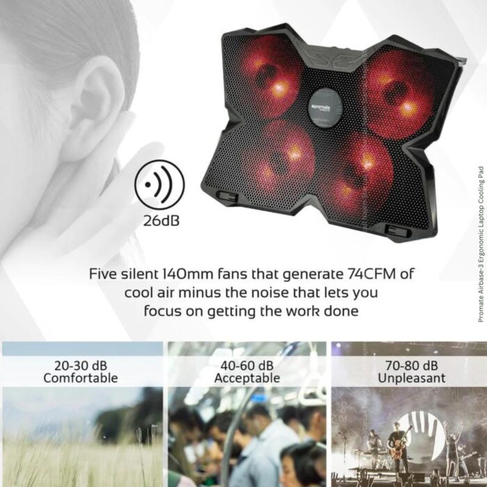 Promate Airbase-3 Ergonomic Laptop Cooling Pad - Image 2