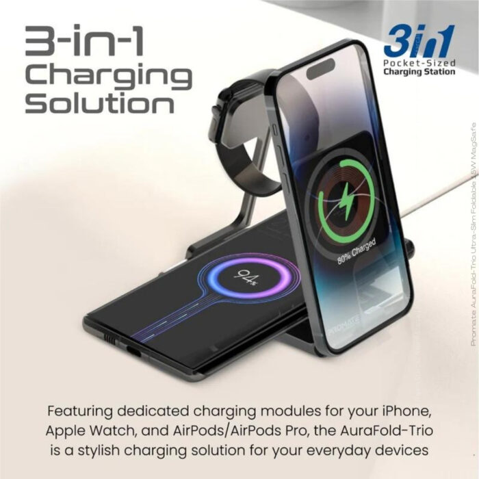 Promate AuraFold-Trio Ultra-Slim Foldable 15W MagSafe - Image 2
