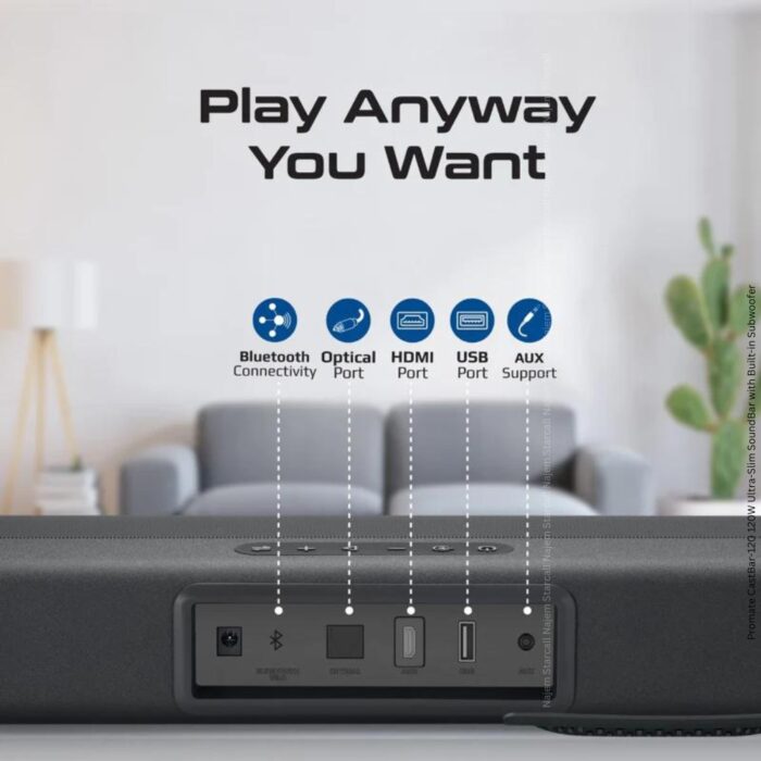Promate CastBar-120 120W Ultra-Slim SoundBar with Built-in Subwoofer - Image 7