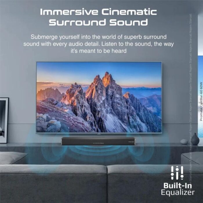 Promate CastBar-60 60W Ultra-Slim SoundBar with Built-in Subwoofer - Image 2
