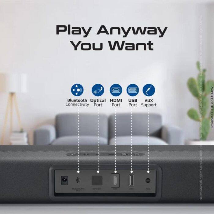 Promate CastBar-60 60W Ultra-Slim SoundBar with Built-in Subwoofer - Image 8