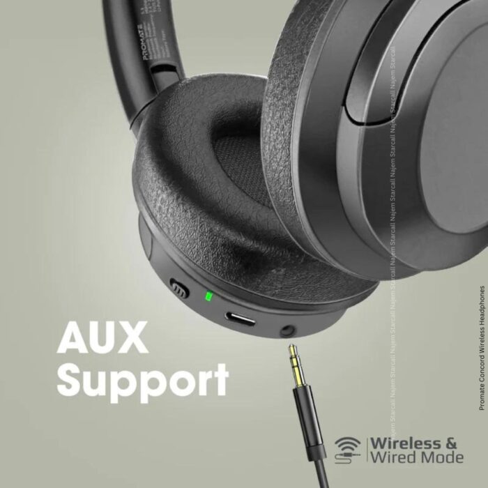 Promate Concord Hi-Fi Stereo Wireless Headphones Black - Image 6