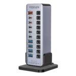 Promate GegaTower-60W Fast Charge Multi-port USB-C Tower Hub with 5Gbps Data Transfer