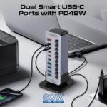 Promate GegaTower-60W Fast Charge Multi-port USB-C Tower Hub with 5Gbps Data Transfer - Image 8