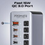 Promate GegaTower-60W Fast Charge Multi-port USB-C Tower Hub with 5Gbps Data Transfer - Image 7