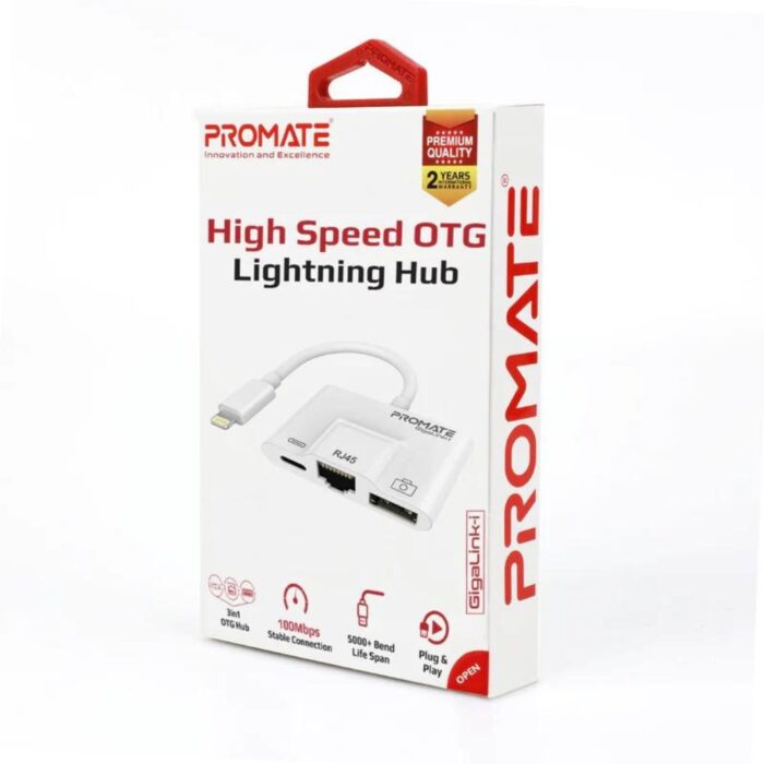 Promate GigaLink-I 3 in 1 High Speed OTG Lightning Hub - Image 2