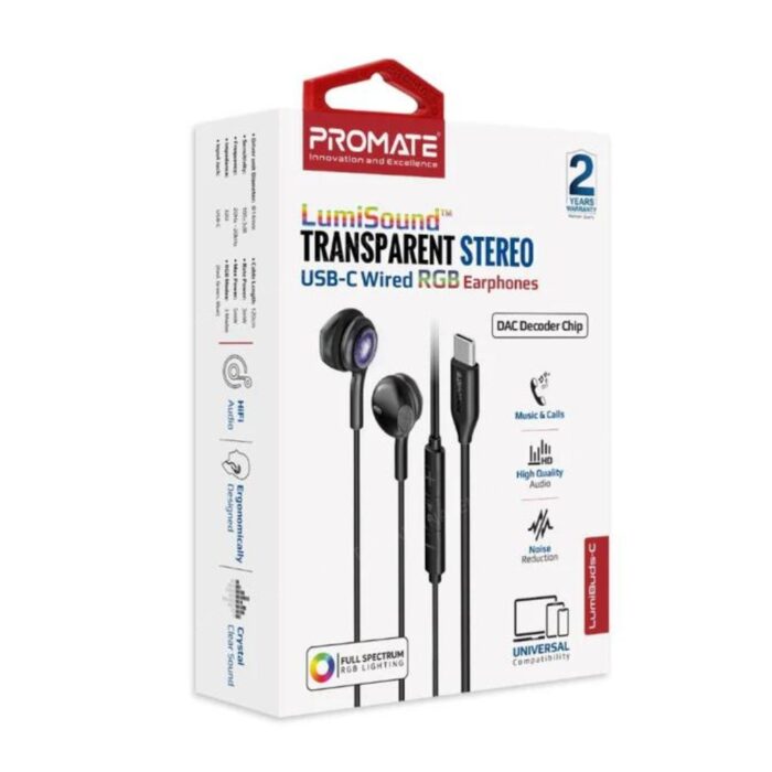 Promate LumiBuds-C Wired RGB Earphones - Image 9