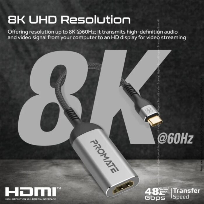 Promate MediaLink-8K 8K@60Hz CrystalClarity USB-C to HDMI Adapter - Image 2