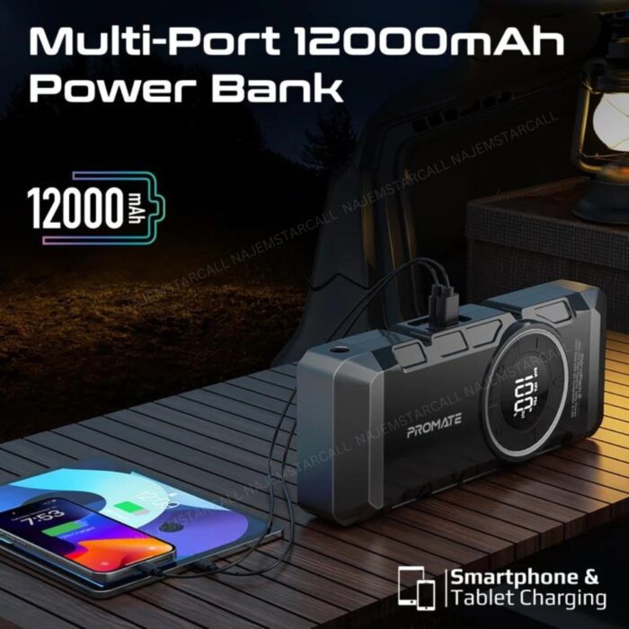 Promate PatrolPack-2 2000A 12V Jump Starter Power Bank Air Compressor LED Flashlight - Image 3