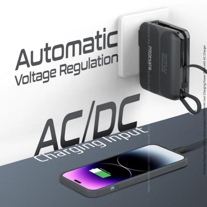 Promate 20000 Power Bank with AC Charger Ultra Compact - Image 4