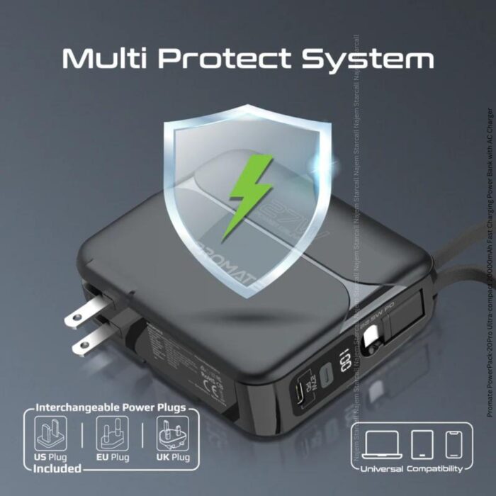Promate 20000 Power Bank with AC Charger Ultra Compact - Image 6