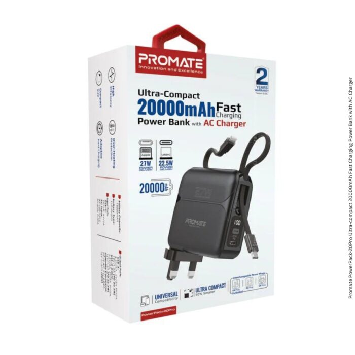 Promate 20000 Power Bank with AC Charger Ultra Compact - Image 8