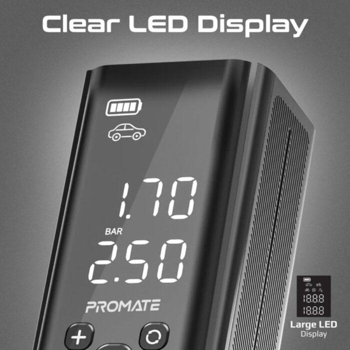 Promate PowerPump 150PSI Portable Air Compressor Power Bank LED Flashlight - Image 6