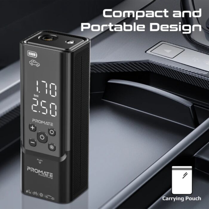 Promate PowerPump 150PSI Portable Air Compressor Power Bank LED Flashlight - Image 7