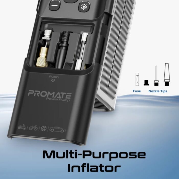 Promate PowerPump 150PSI Portable Air Compressor Power Bank LED Flashlight - Image 8