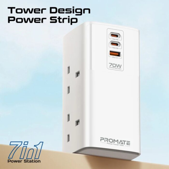 Promate PowerTower-70W Multi-Port Charging Station with Quad AC Sockets - Image 6