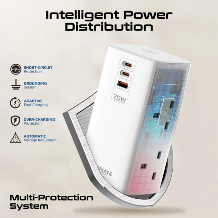 Promate PowerTower-70W Multi-Port Charging Station with Quad AC Sockets - Image 7