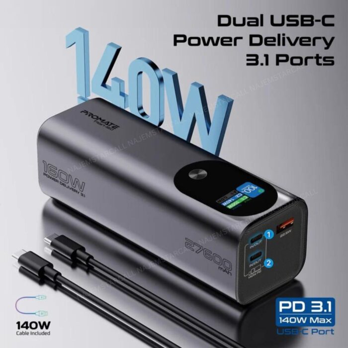 Promate Titan-160 Ultra-Compact 160W 27600mAh Power Bank - Image 3