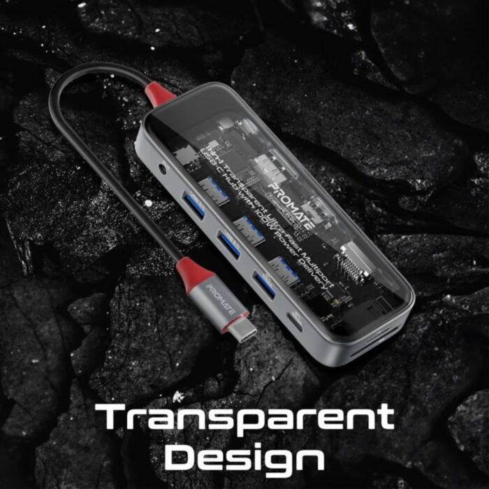 Promate TransHub-Pro 100W 11-in-1 Transparent Ultra-Fast Multiport USB-C Hub - Image 2