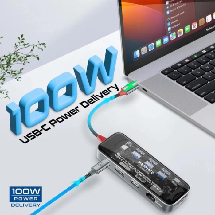 Promate TransHub-Pro 100W 11-in-1 Transparent Ultra-Fast Multiport USB-C Hub - Image 3