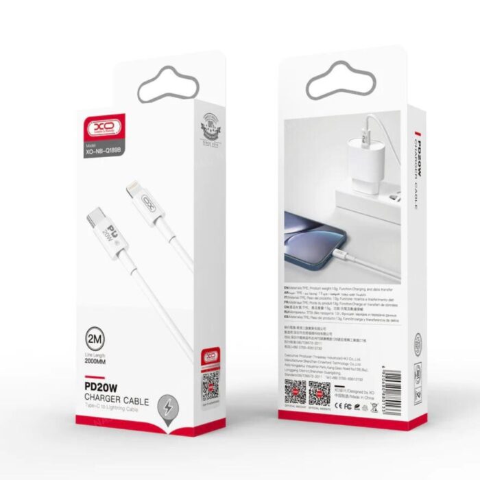 XO PD20W USB-C to Lightning Cable 2m Q189B - Image 2