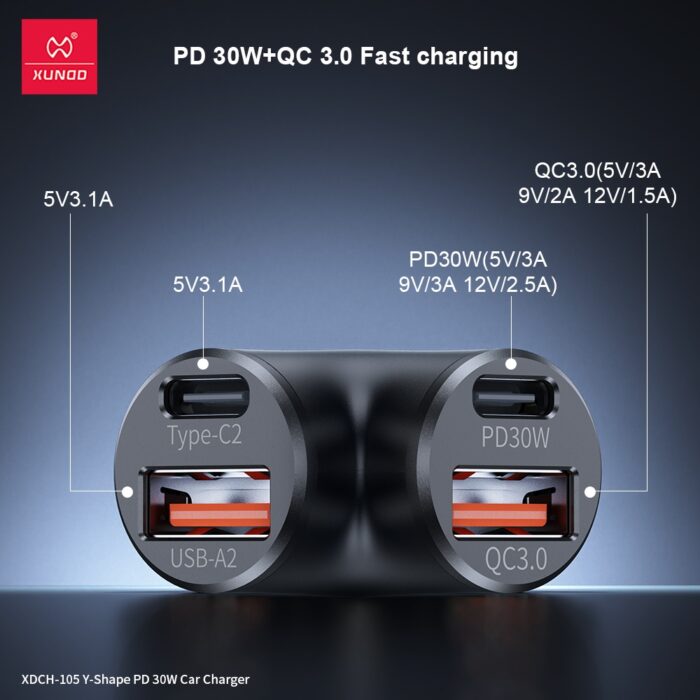 Xundd XDCH-105 Y-Shape PD 30W Car Charger - Image 3