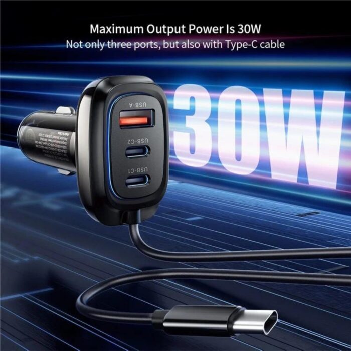 Xundd Self Cable with 3 Port Car Charger XDCH-080 - Image 2