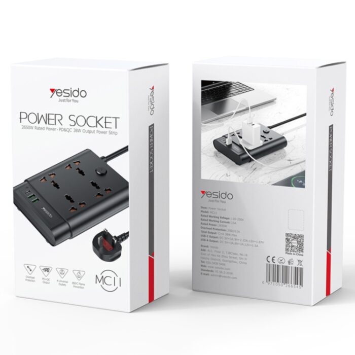 Yesido 2650W Power Socket with 2 USB 1 USB-C 38W Output MC11 - Image 9