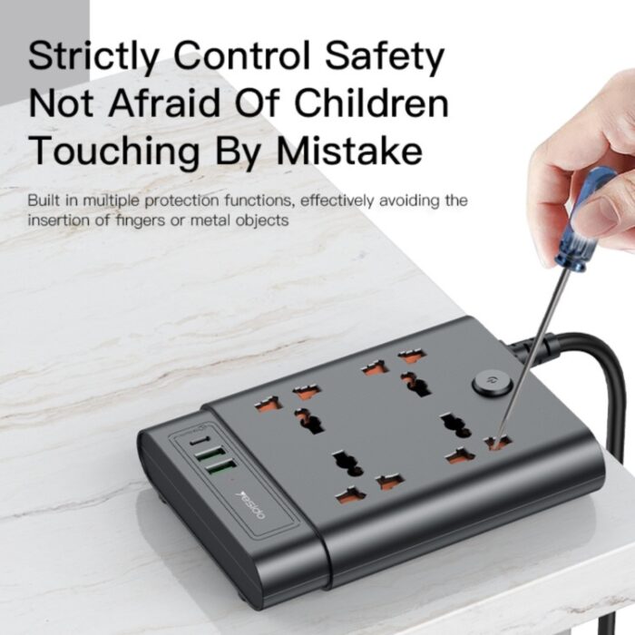 Yesido 2650W Power Socket with 2 USB 1 USB-C 38W Output MC11 - Image 7