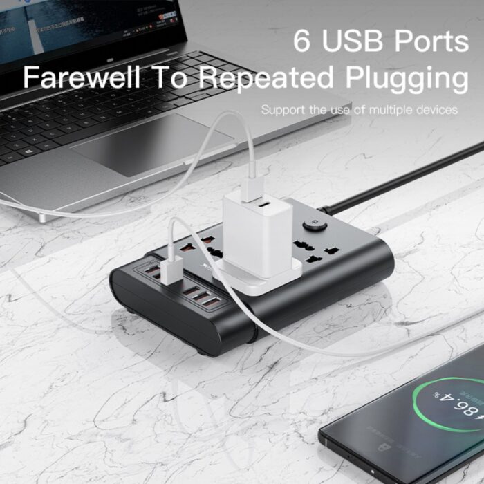 Yesido 2650W Power Socket with 6 USB MC08 - Image 3