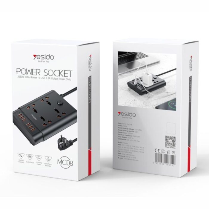 Yesido 2650W Power Socket with 6 USB MC08 - Image 7