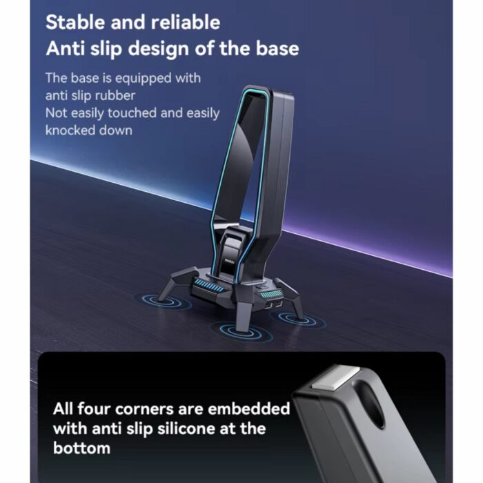 Yesido 3 in 1 Headset Stand with RCB Lights USB Hub Audio Adapter HB25 - Image 7