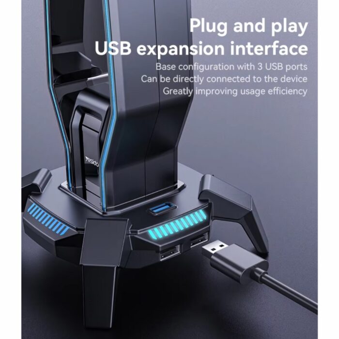 Yesido 3 in 1 Headset Stand with RCB Lights USB Hub Audio Adapter HB25 - Image 5