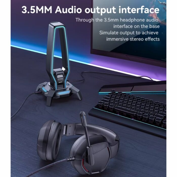 Yesido 3 in 1 Headset Stand with RCB Lights USB Hub Audio Adapter HB25 - Image 4